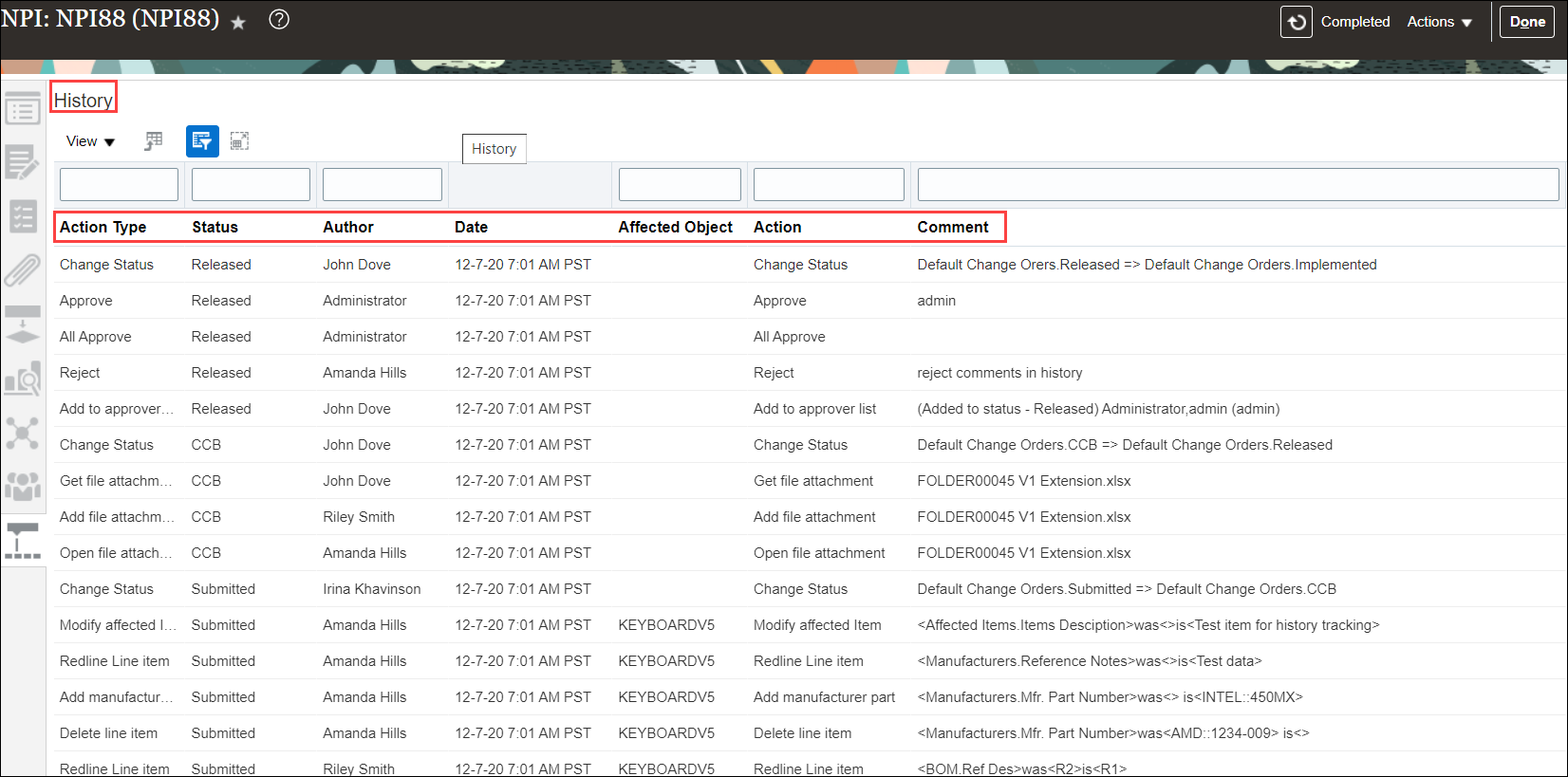 Migrated Columns in the New Change History Tab