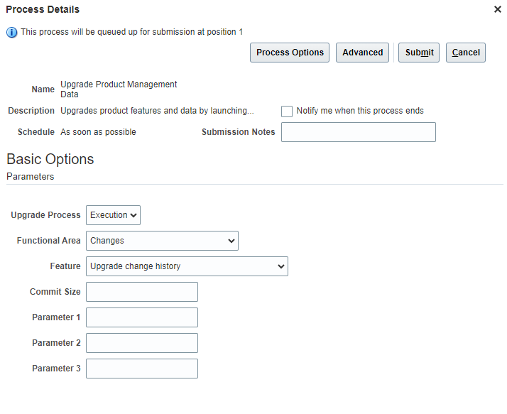 Run the Upgrade Product Management Data Scheduled Process