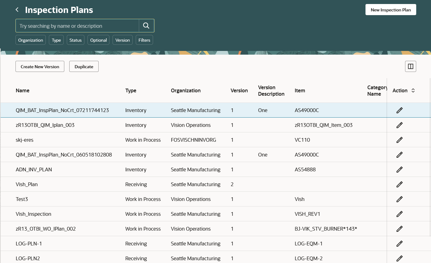 Manage Inspection Plans