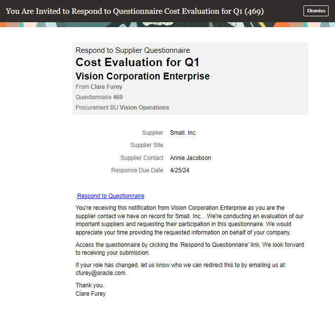 Respond to Questionnaire Notification