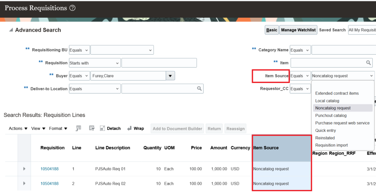 Search for Requisition Lines Referencing Extended Contract Items