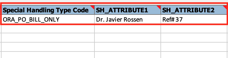 Special handling type code and details in the FBDI template for the requisition header