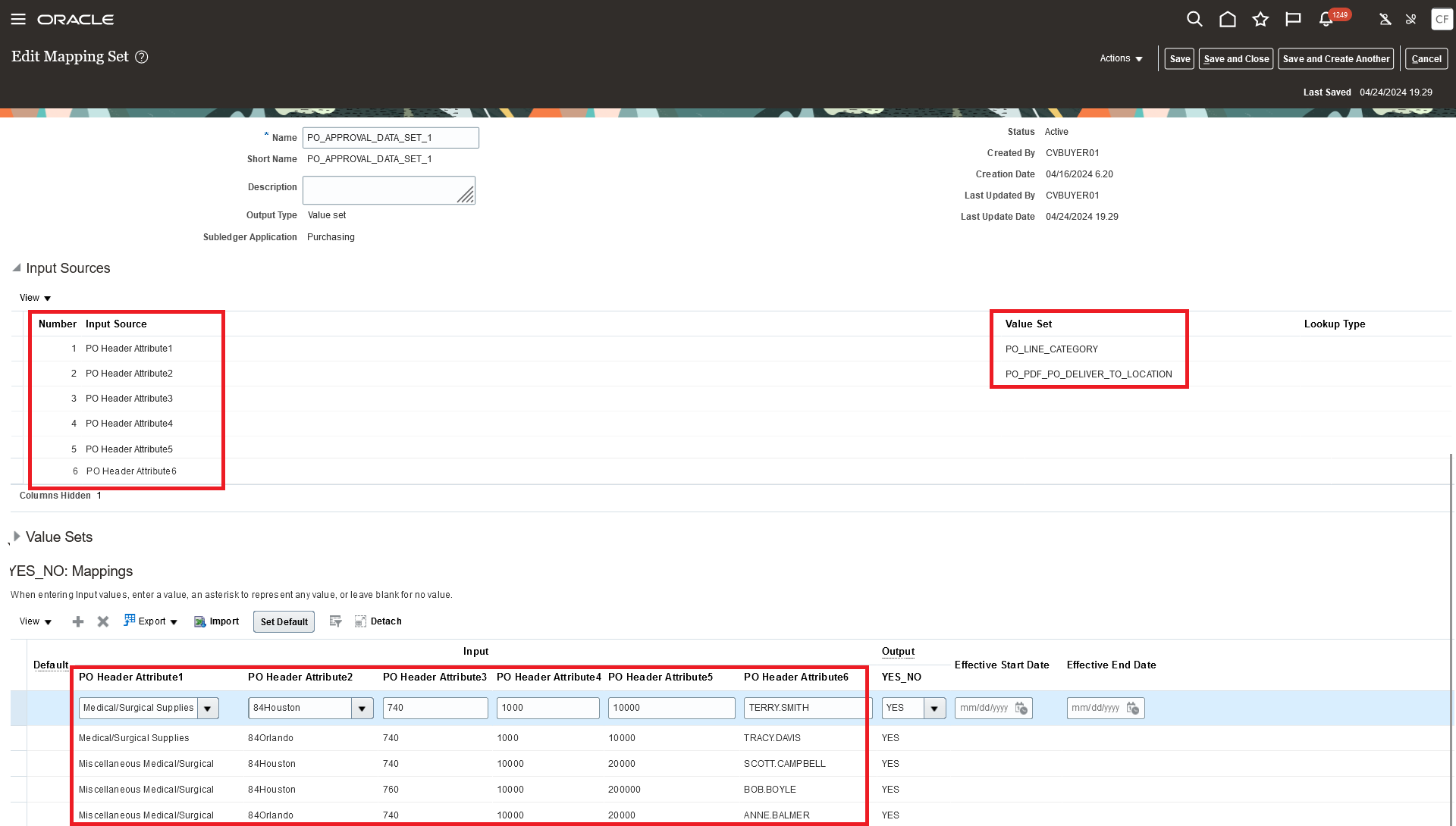 PO_APPROVAL_DATA_SET_1 mapping set