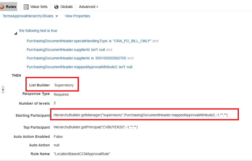 Approval rule using supervisory hierarchy routing configured from BPM Worklist Application