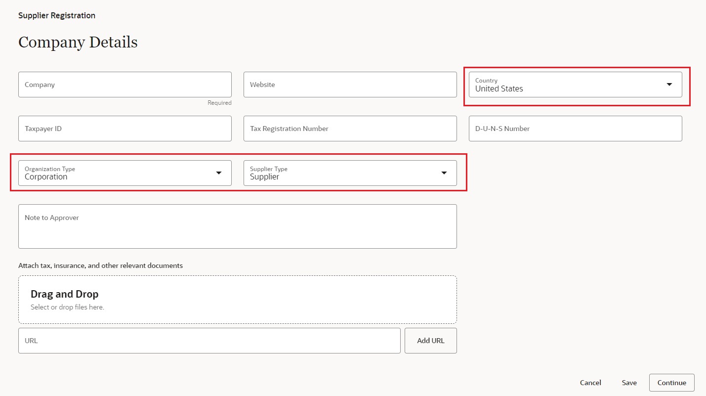 Values Defaulted on the Company Details Step Page