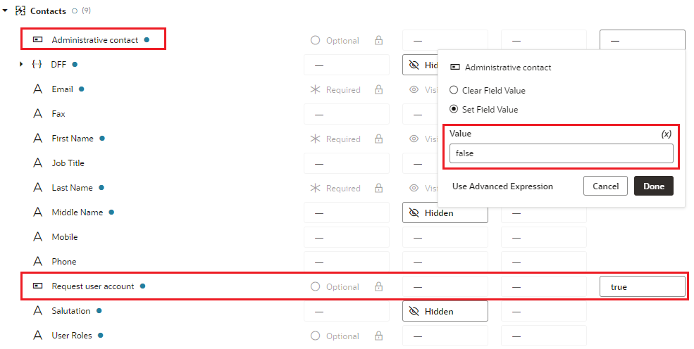 Default Values Configured for Contact Attributes