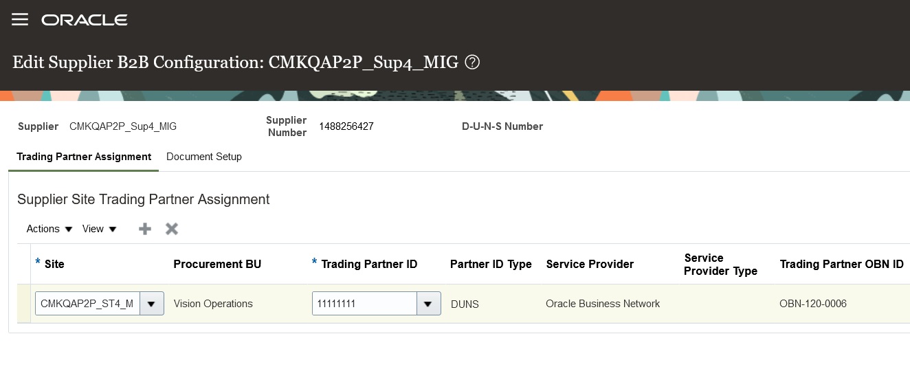 Screen capture that shows the trading partner assignment.