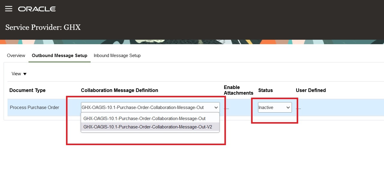 Screen capture that shows the GHX-OAGIS-10.1-Purchase-Order-Collaboration-Message-Out-V2 message definition.