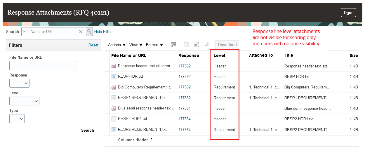 Response Line Attachments Not Visible to Scoring Only Members With no Price Visibility