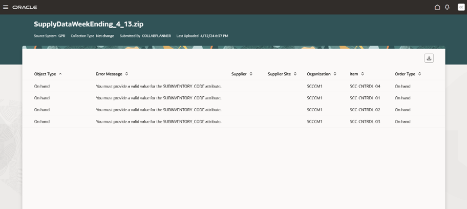 Upload supply data error page in the Redwood user experience