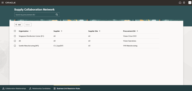 Business Unit Resolution Rules page in the Redwood user experience