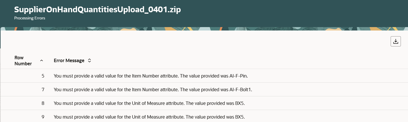 On-Hand File processing errors page in the Redwood user experience