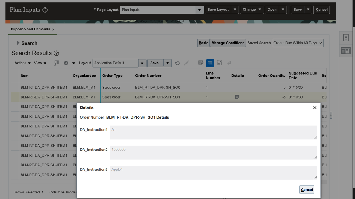  3 Display Attributes Shown on Supplies and Demand Screen