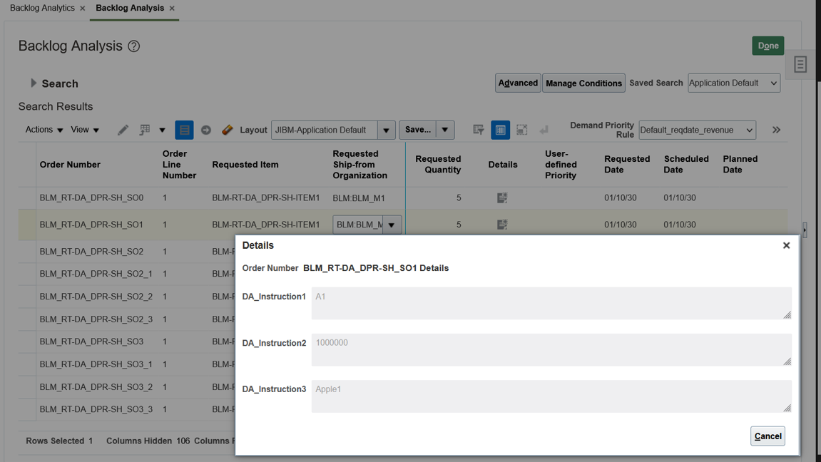 3 Display Attributes Shown in Details Attribute in Backlog Analysis Screen