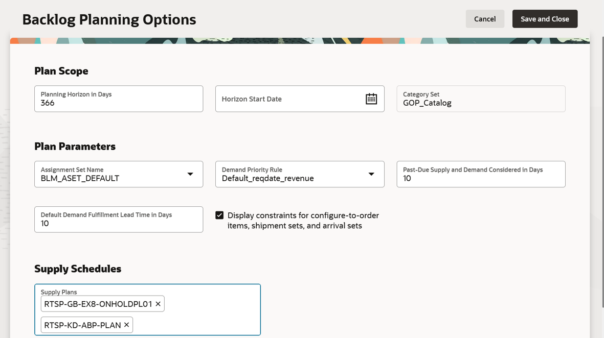 Backlog Planning Options