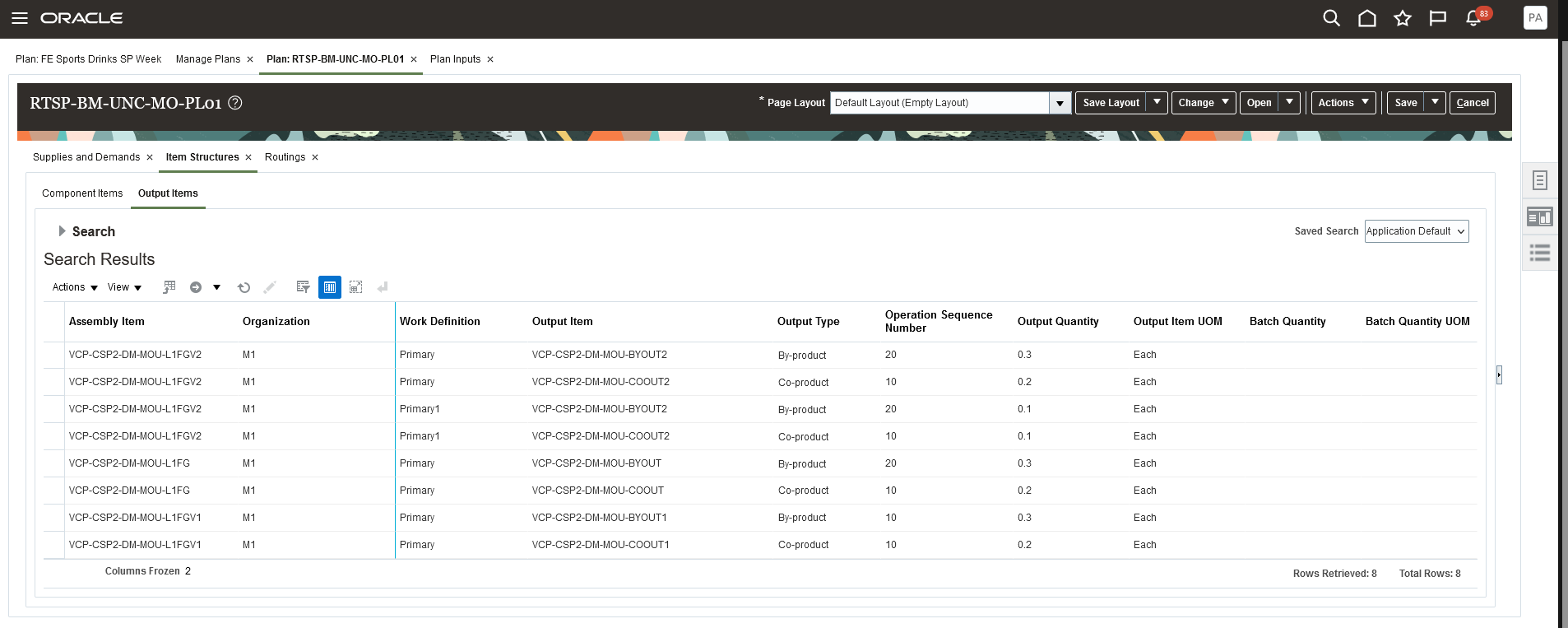 Output Type Displayed  for the Item structure in the Output Items Tab