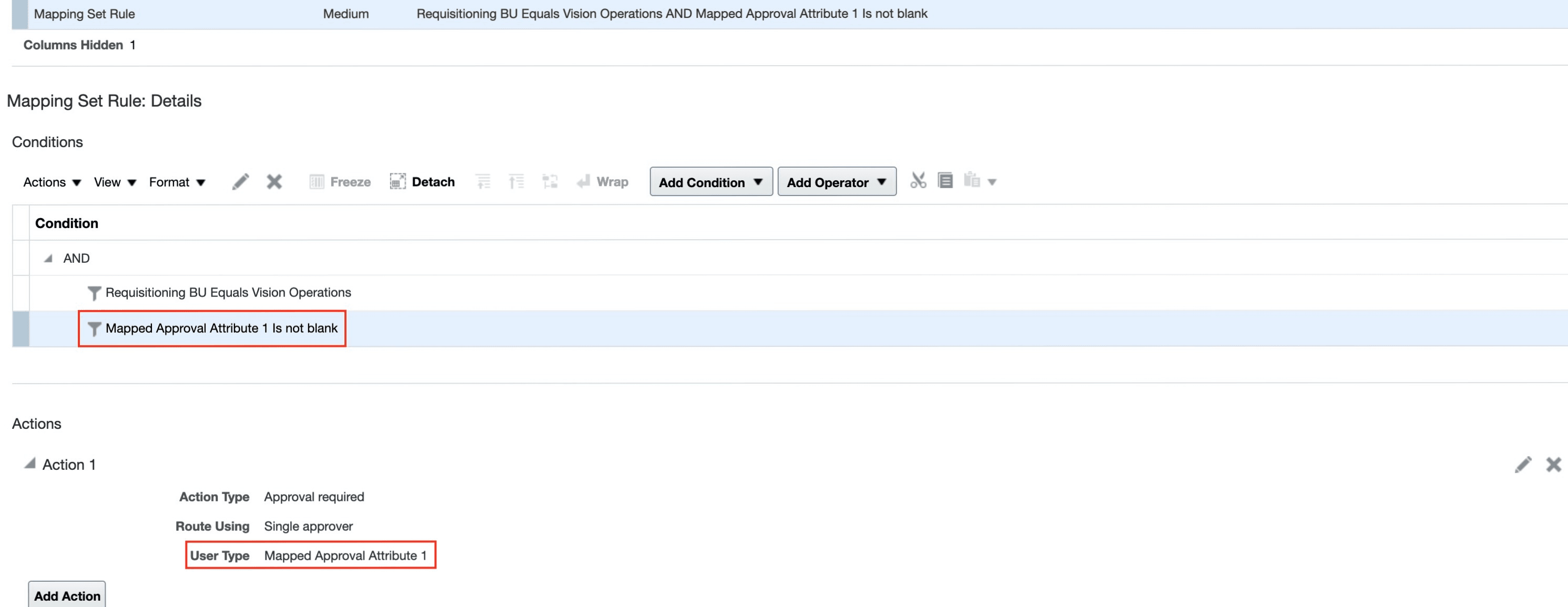 Single approver routing configured using Set up and Maintenance with Mapped Approval Attribute 1