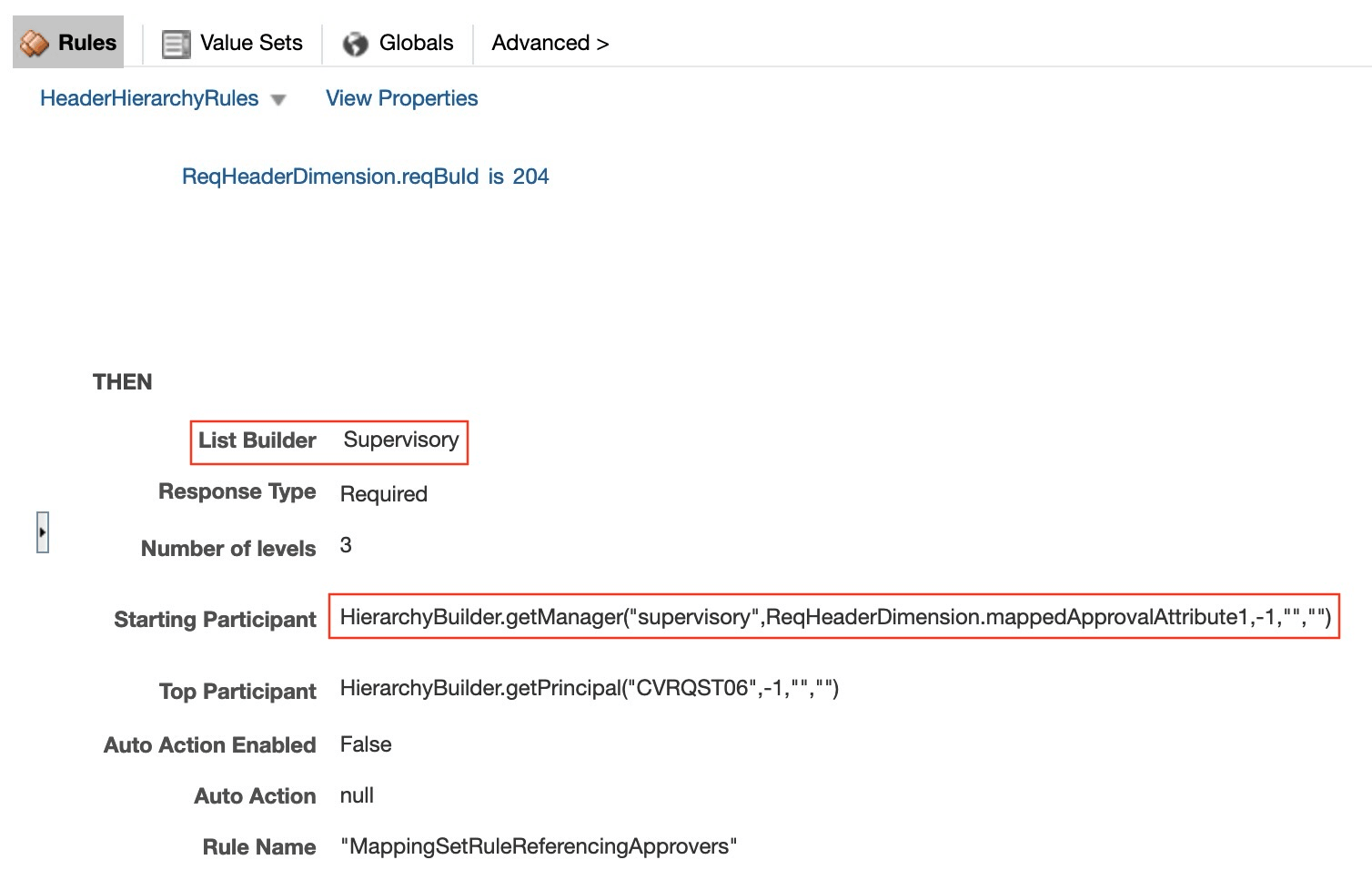 Approval rule using supervisory hierarchy routing configured from BPM Worklist Application