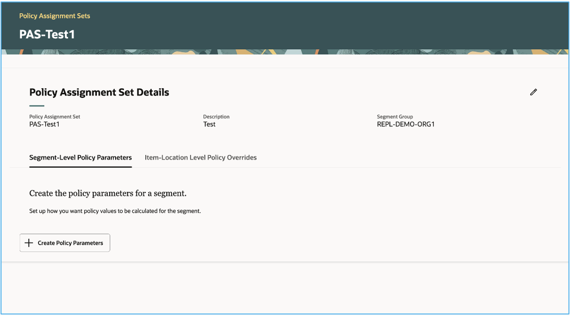 Page for Policy Assignment Set