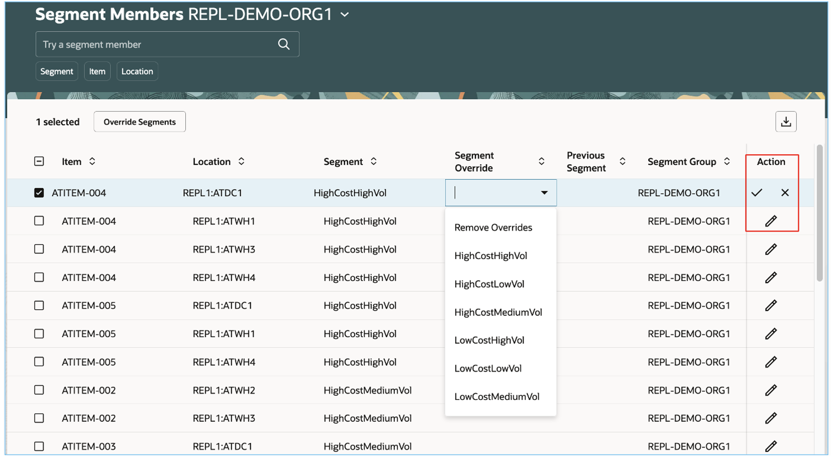 Icons in Action Column on Segment Members Page