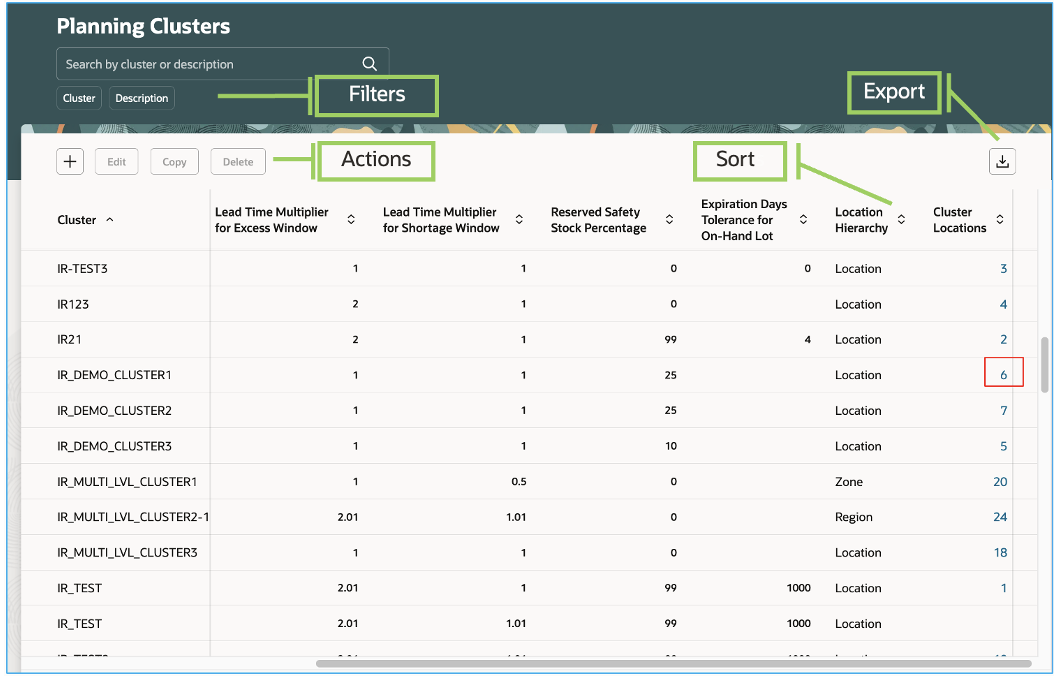 Planning Clusters Page