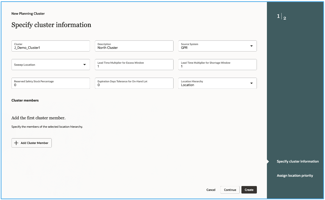 First Step for Specifying Planning Cluster Information