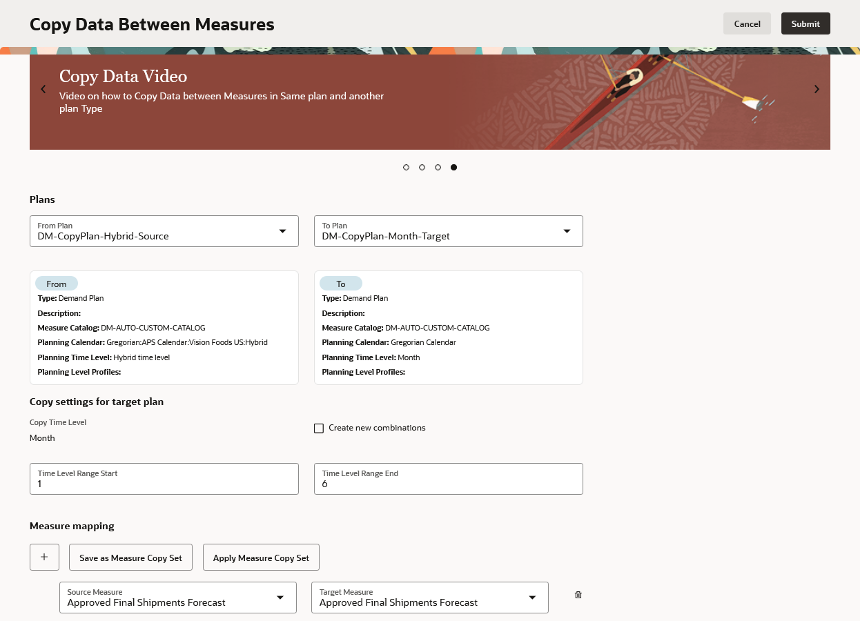 Copy Data Between Measures Page