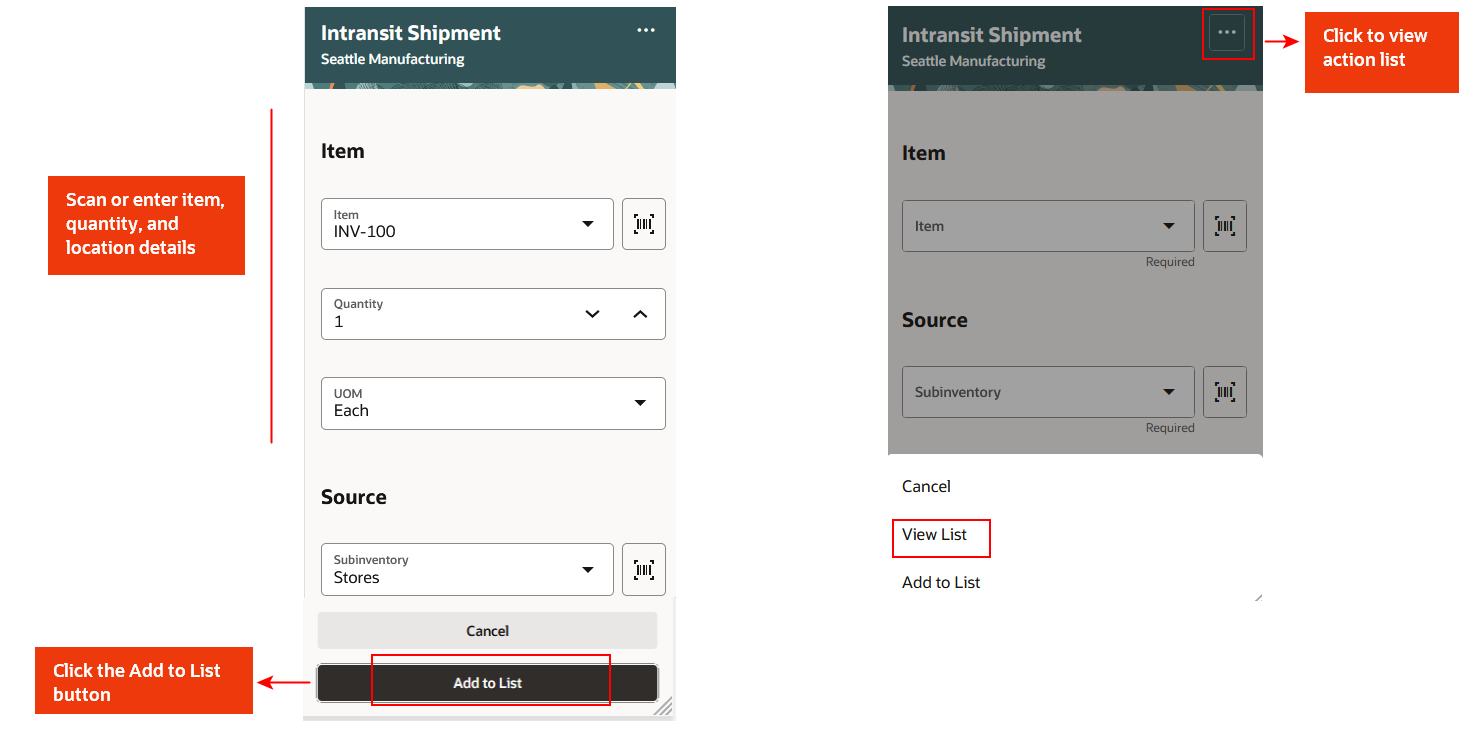 Add In-Transit Shipment to List