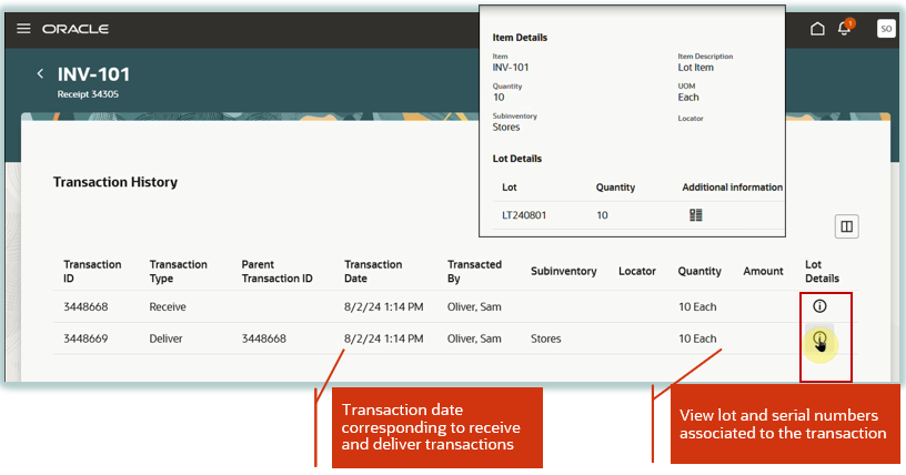 Transaction dates for receipt lines