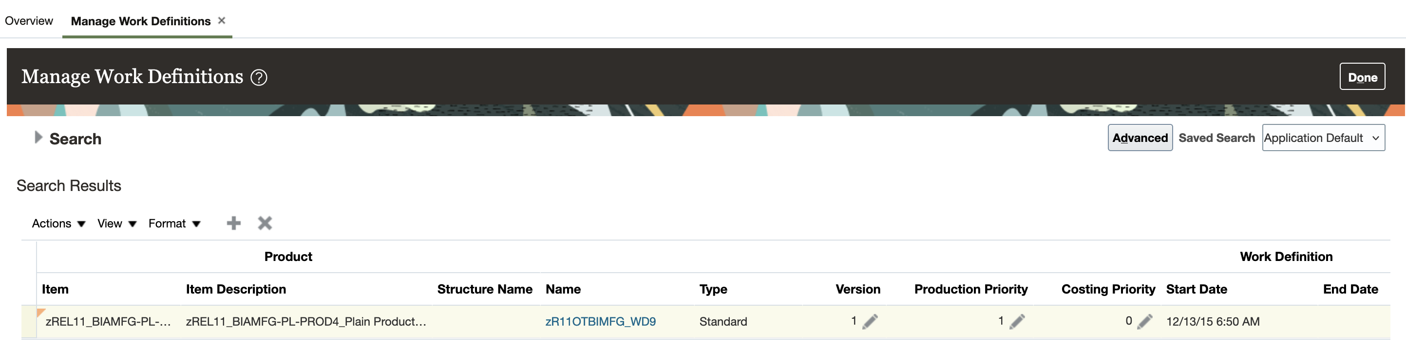 Work definition with costing priority = 0