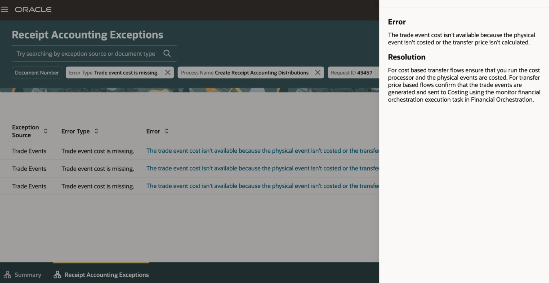 Receipt Accounting Exceptions - Resolution