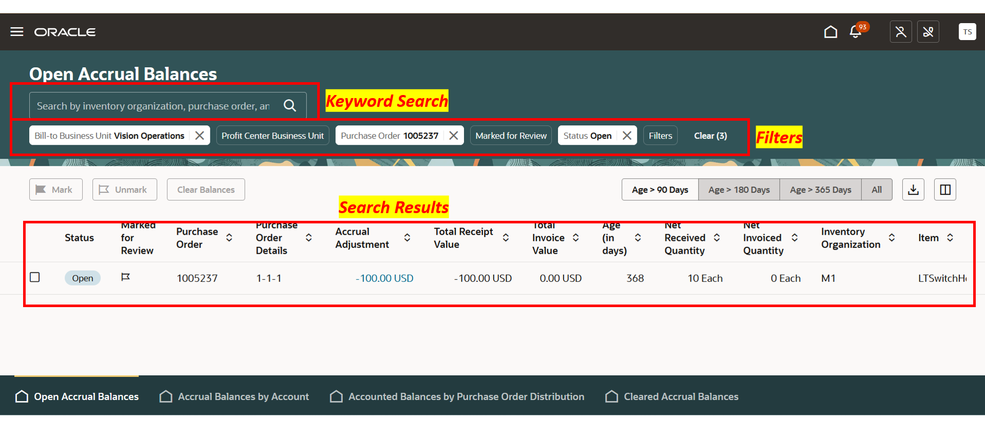 Open Accrual Balances page