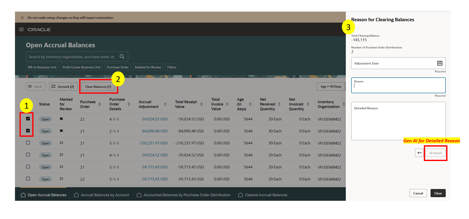 Accrual clearing process