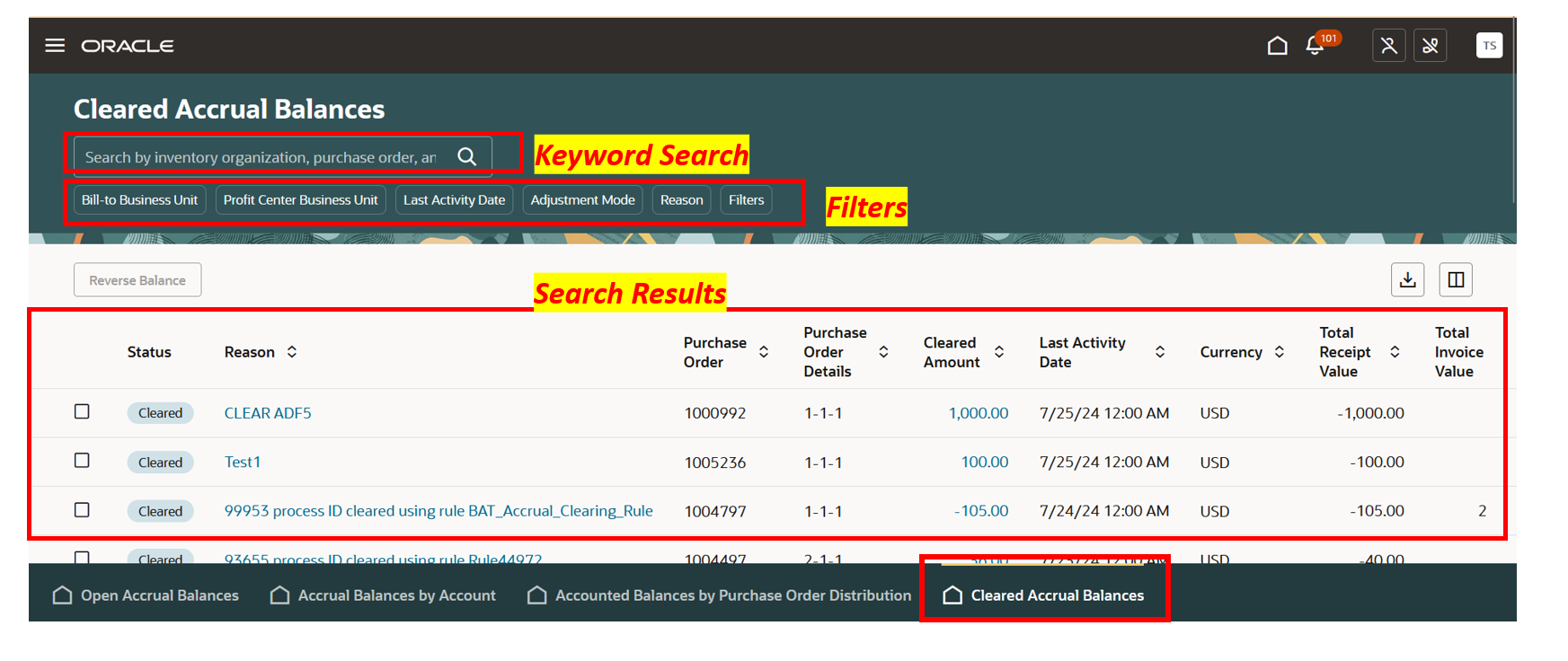 Cleared accrual balances page