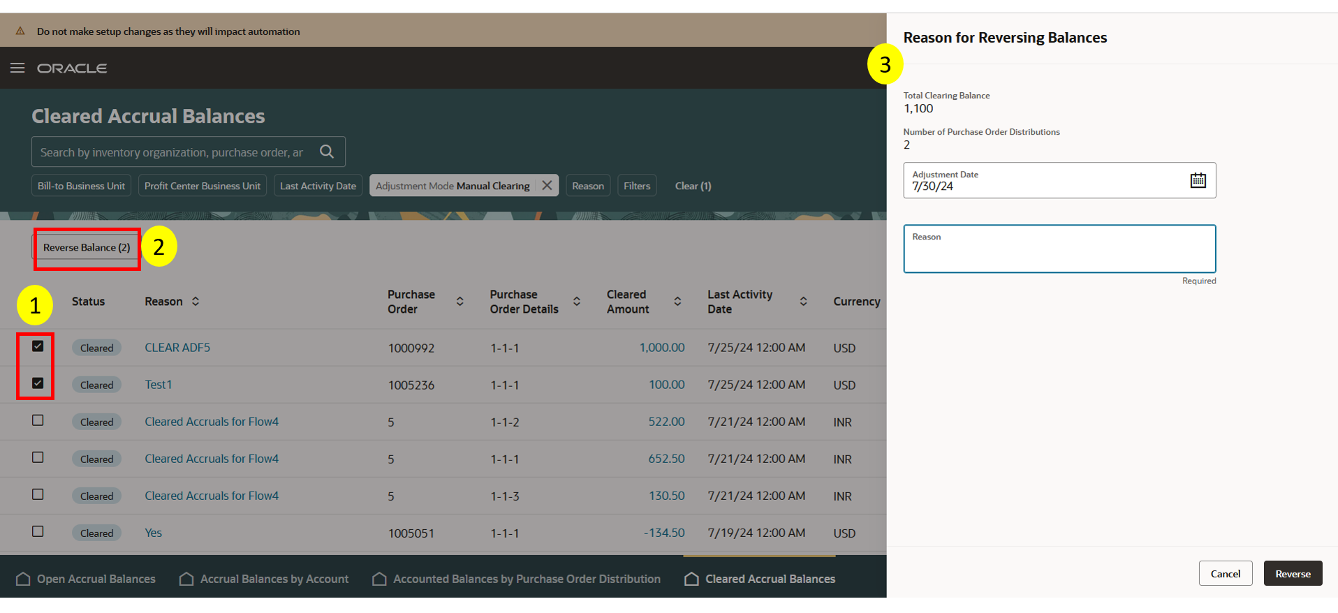 Accrual reversal process