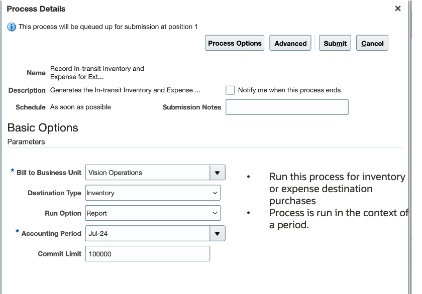 Record In-transit Inventory and Expense for External Purchases