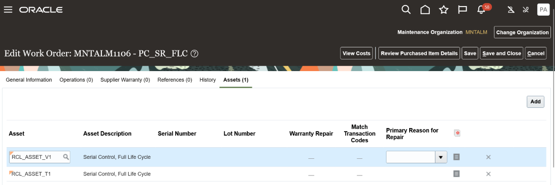 Edit a Transform Work Order - Multiple Assets