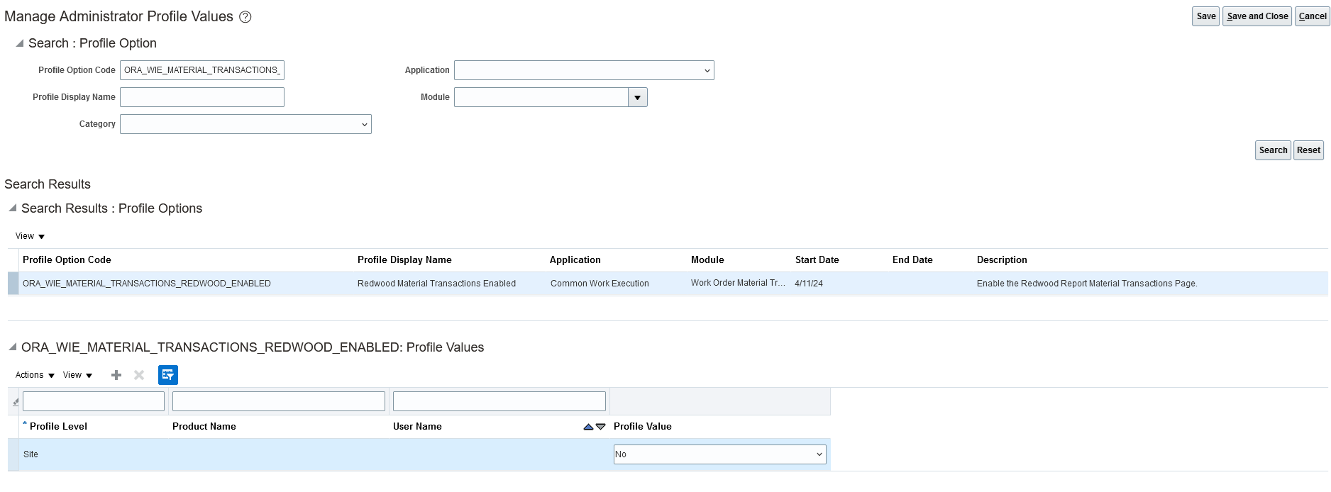 Profile Option to Enable Material Transactions in Redwood User Experience