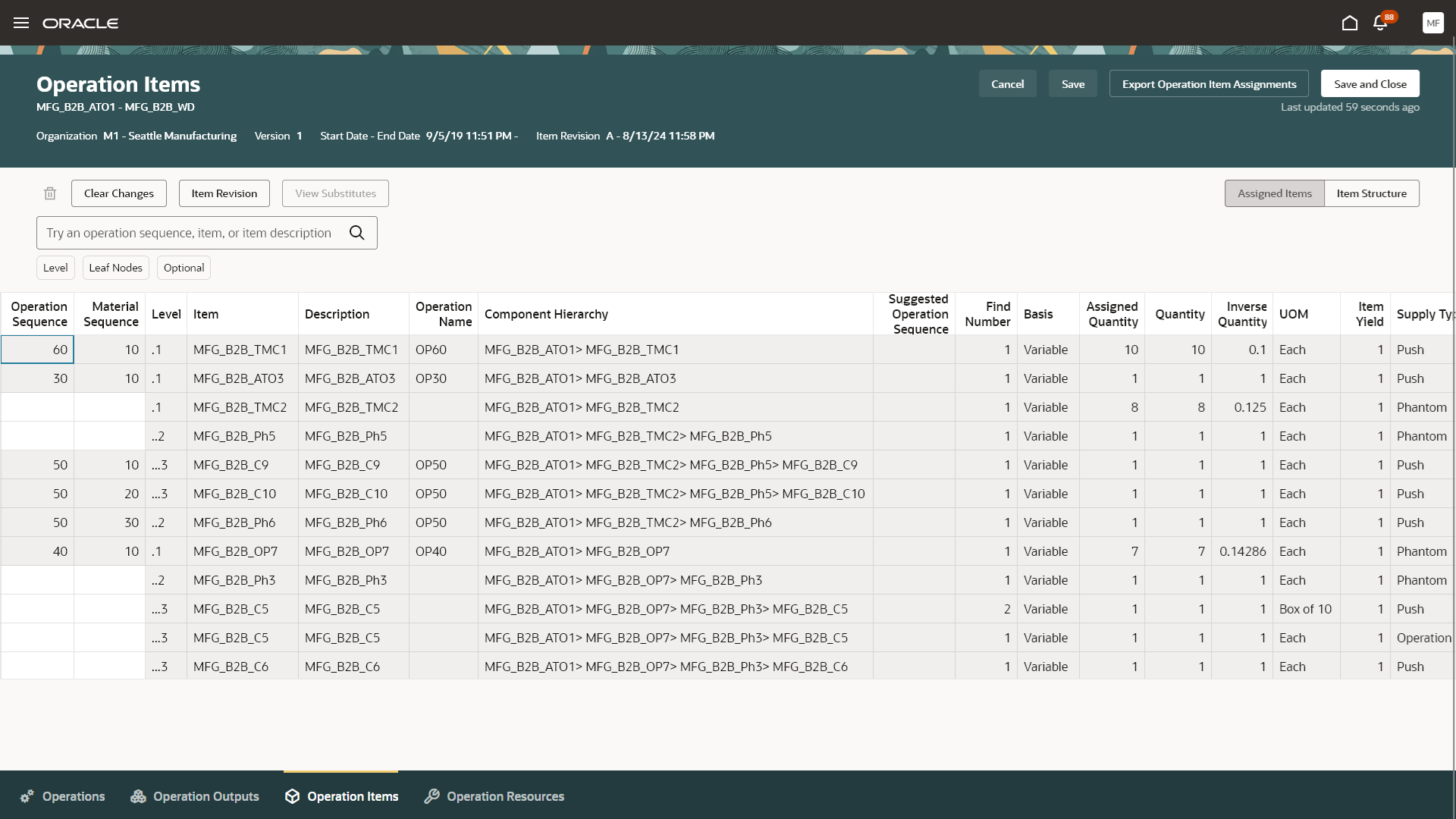 Multilevel Item Structure view of ATO Model Operation Items