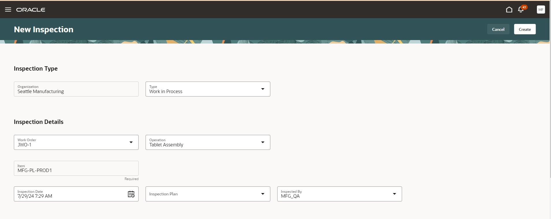 REdwood user interface to create inspection