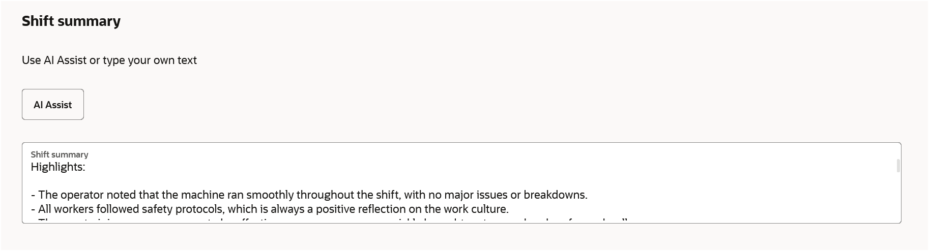 Shift Summary Note