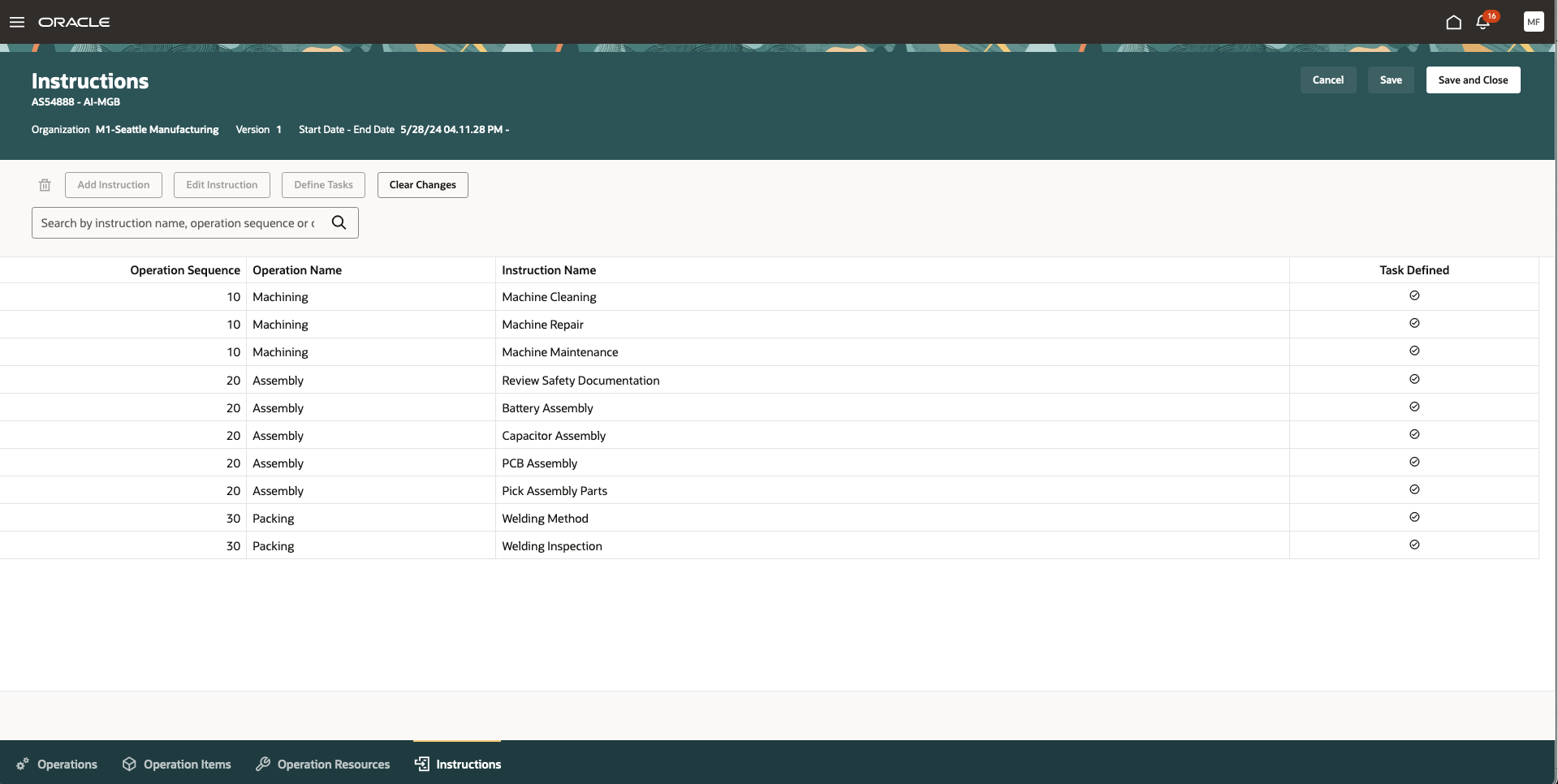 Instructions Tab: Create Instructions for a Work Definition Operation