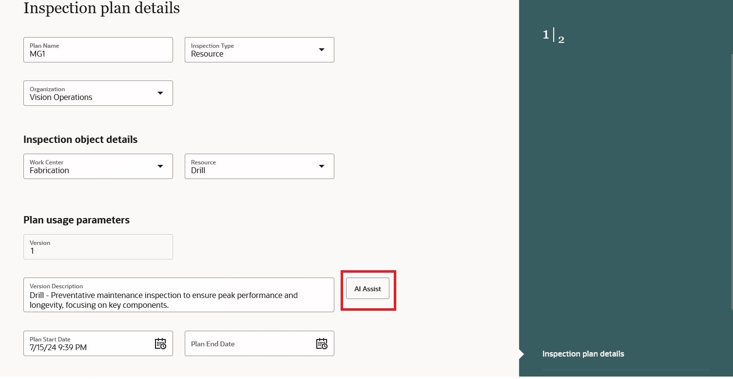 Generate Inspection Plan Version Description