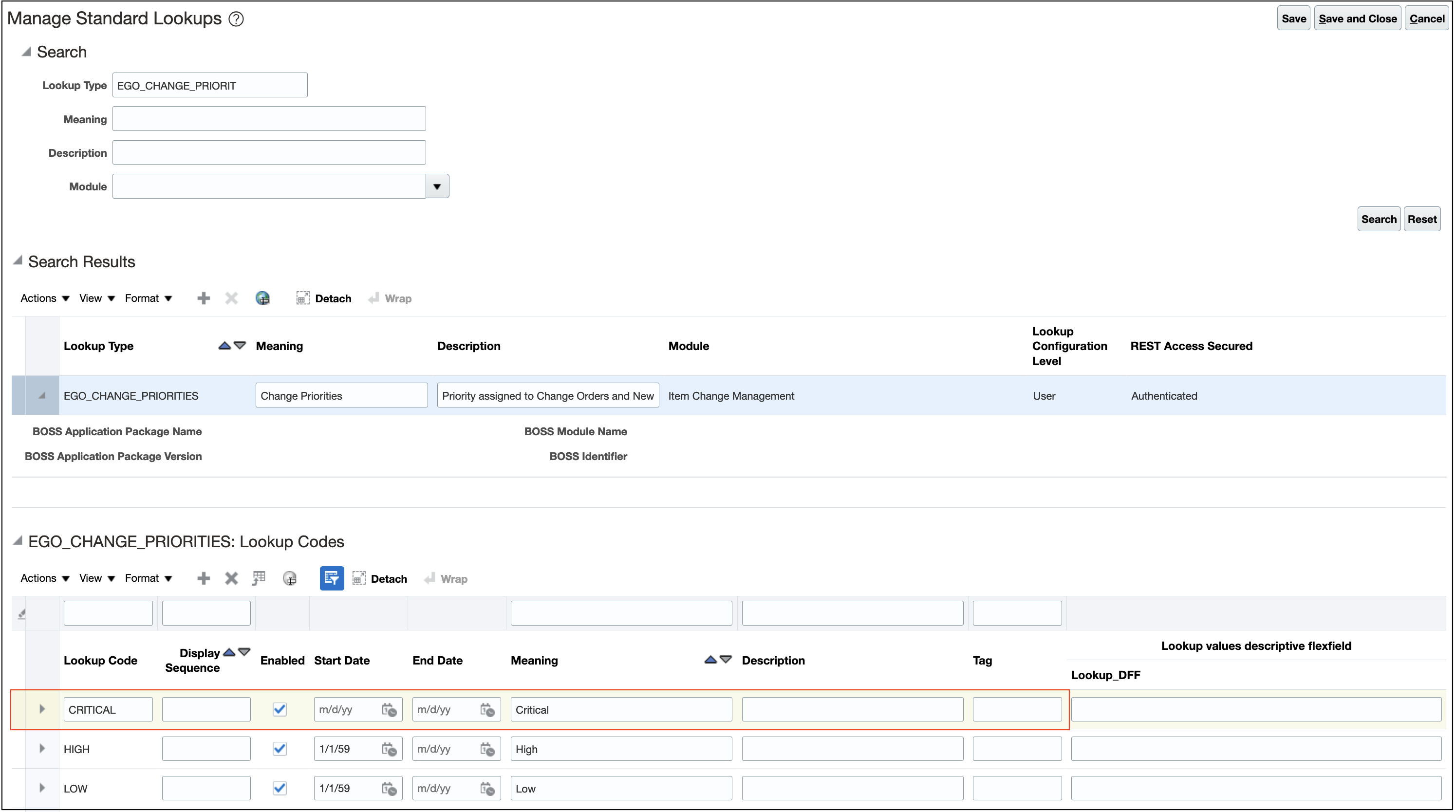 Displays the Lookup Value on the Manage Standard Lookups Page