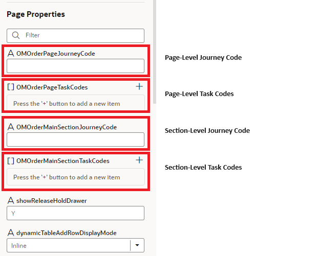 This image shows journey codes at the page and section level in VB Studio.