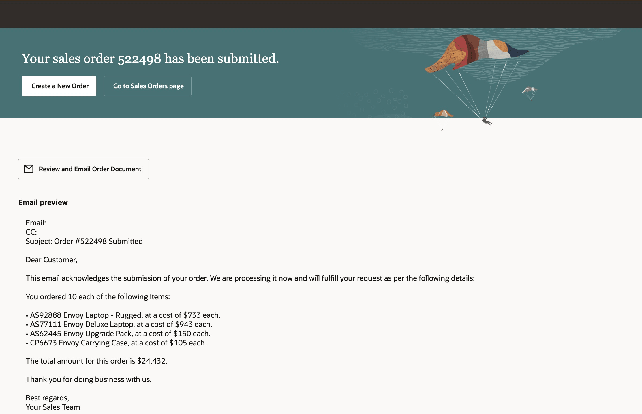 Generate ordering document at submit with Generative AI
