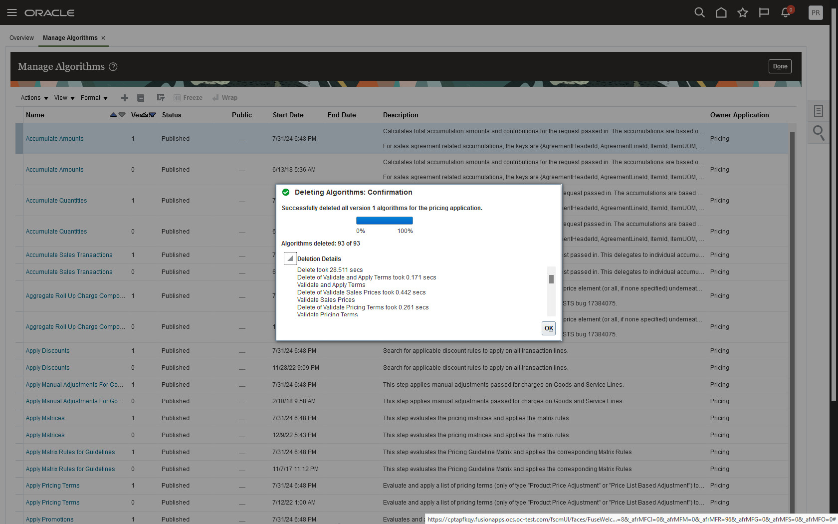 Confirm Deletion of Version 1 Algorithms