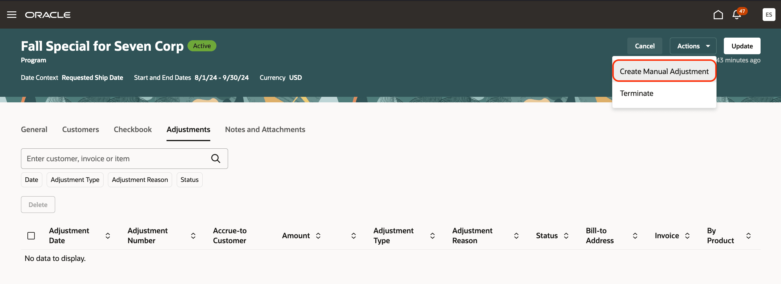 Create Adjustment from a Program