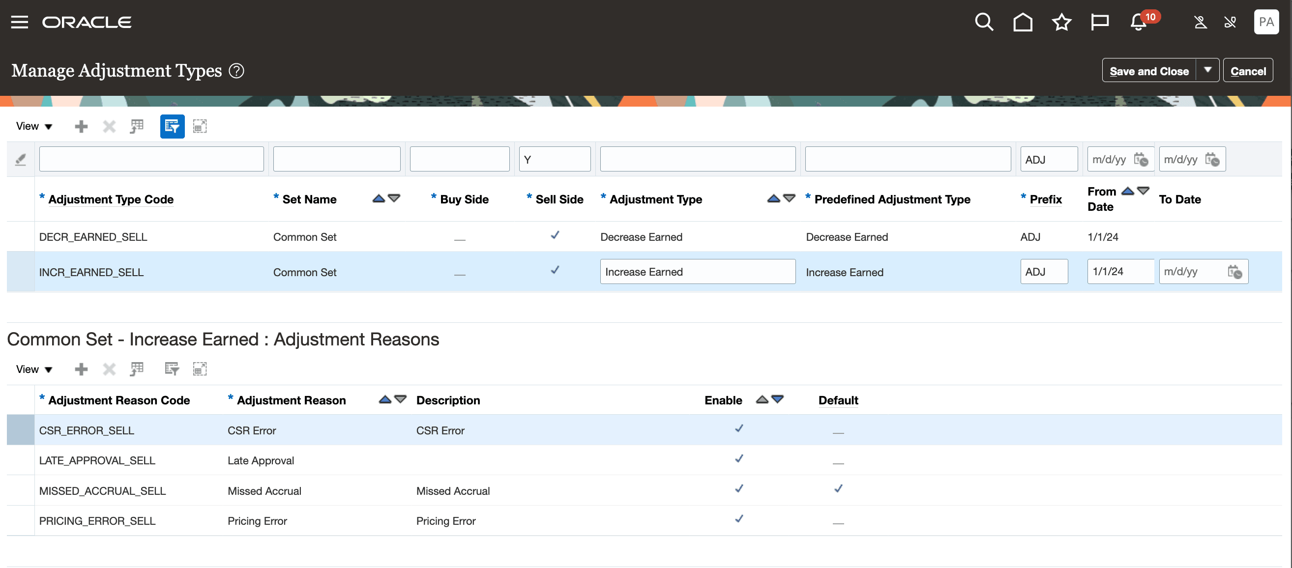 Manage Adjustment Types and Reasons