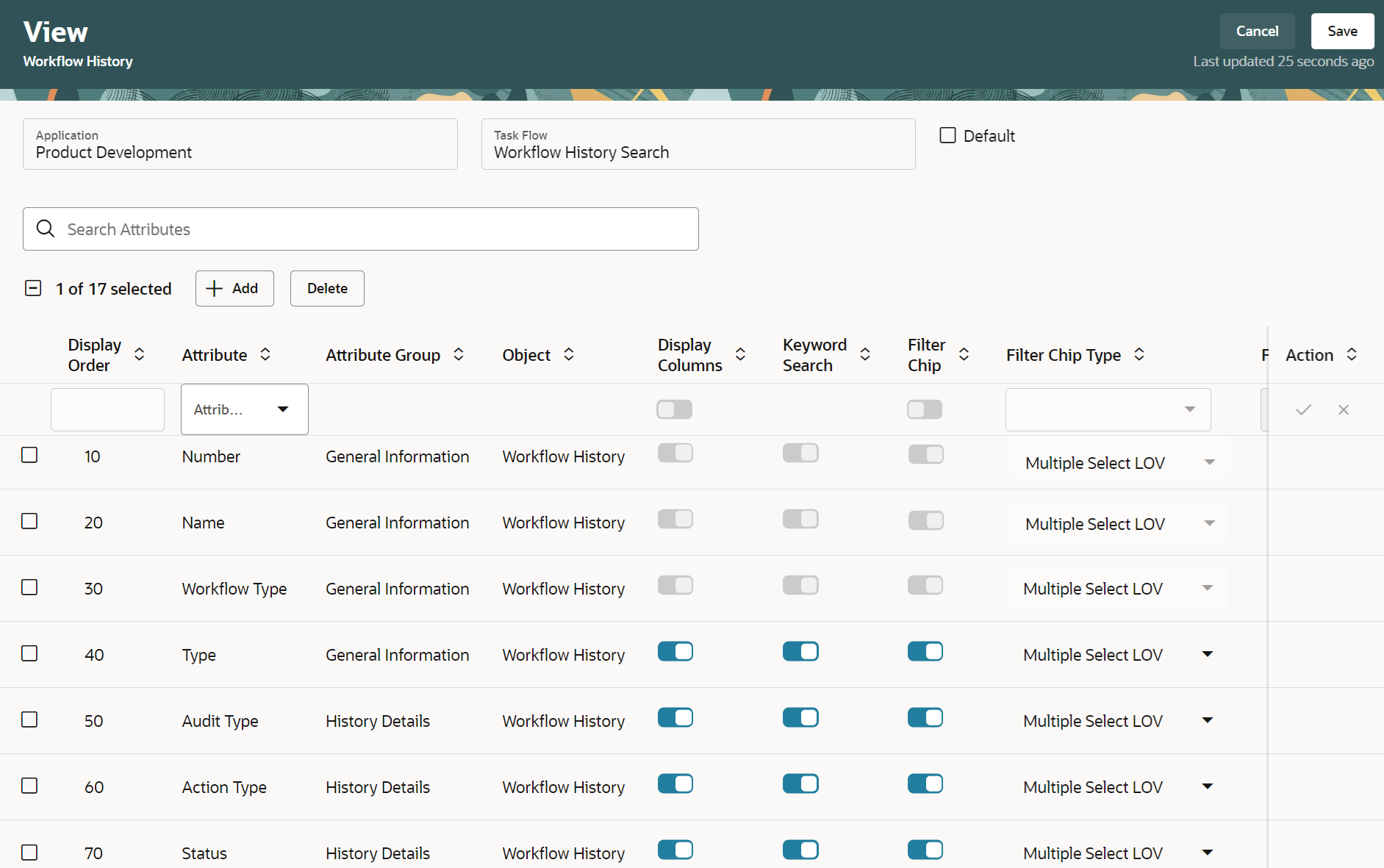 Configure Search View for Workflow History